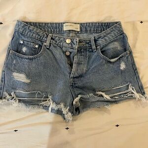 Zara Light Blue Distressed Jean Shorts